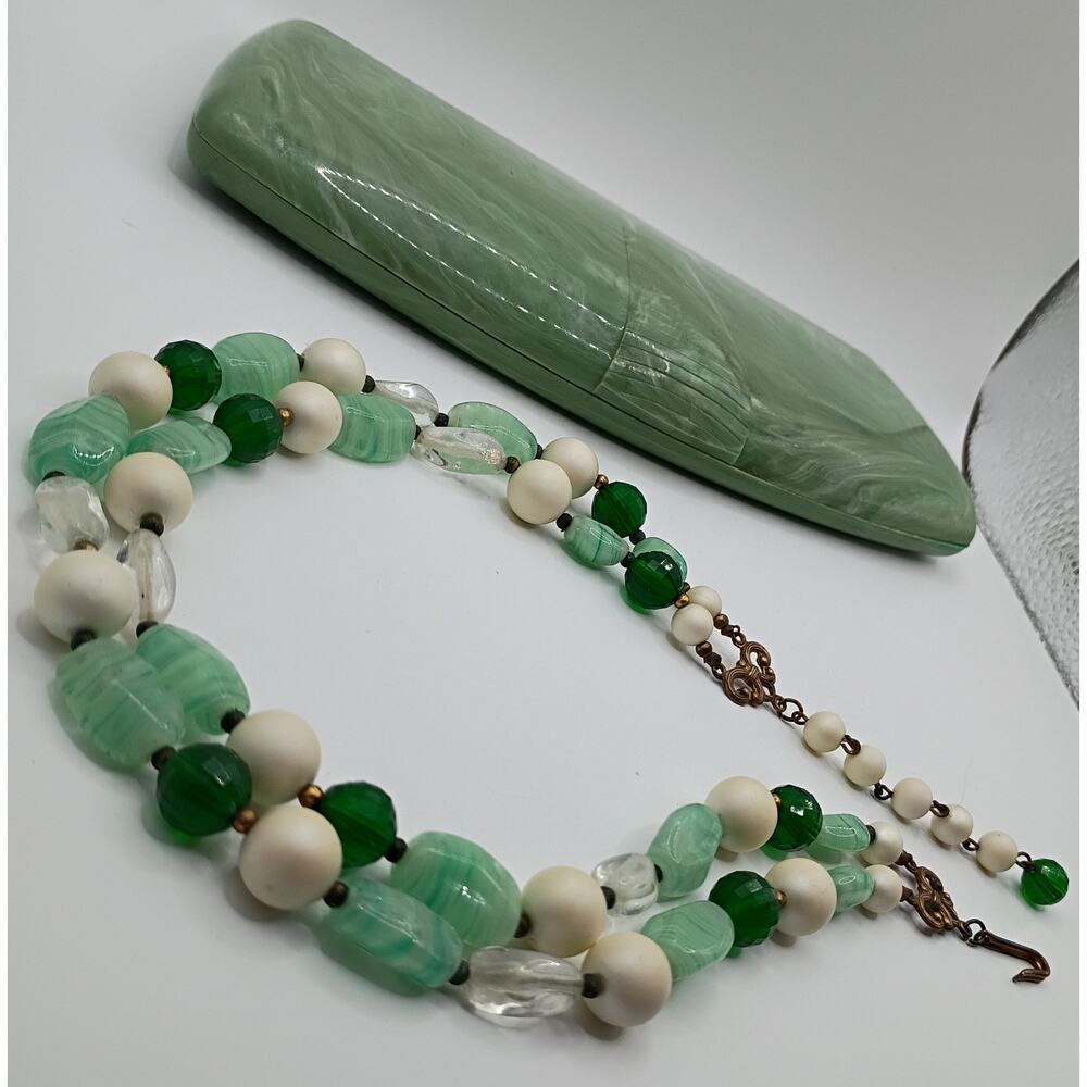 Vintage 1950s Two-Strand Art Glass Necklace with Braun-Crystal Presentation Case - Picture 7 of 9
